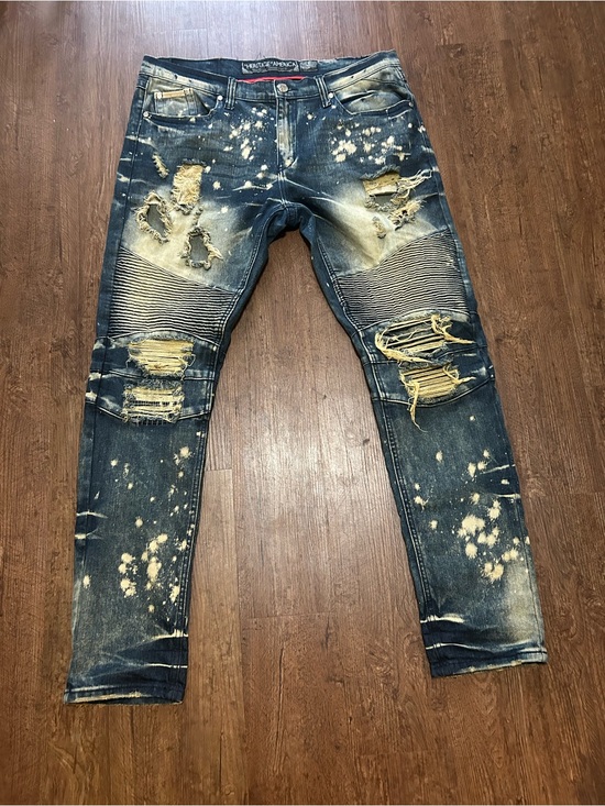 Heritage America Other - Men's Distressed Skinny Jeans in Dark Blue with Washed Detailing